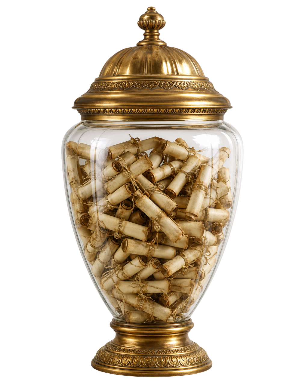 A glass jar of rolled paper memories