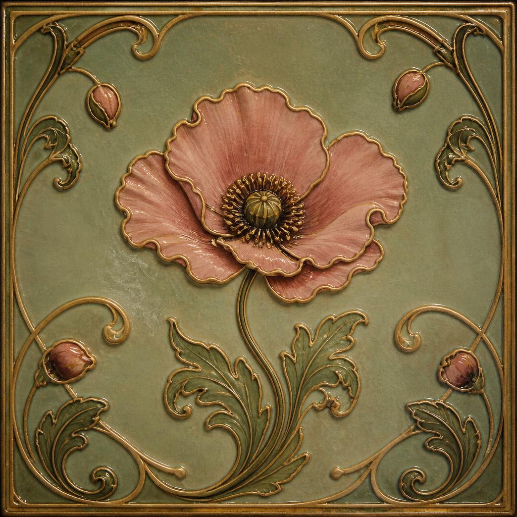Sleeve with a pink poppy on sage green